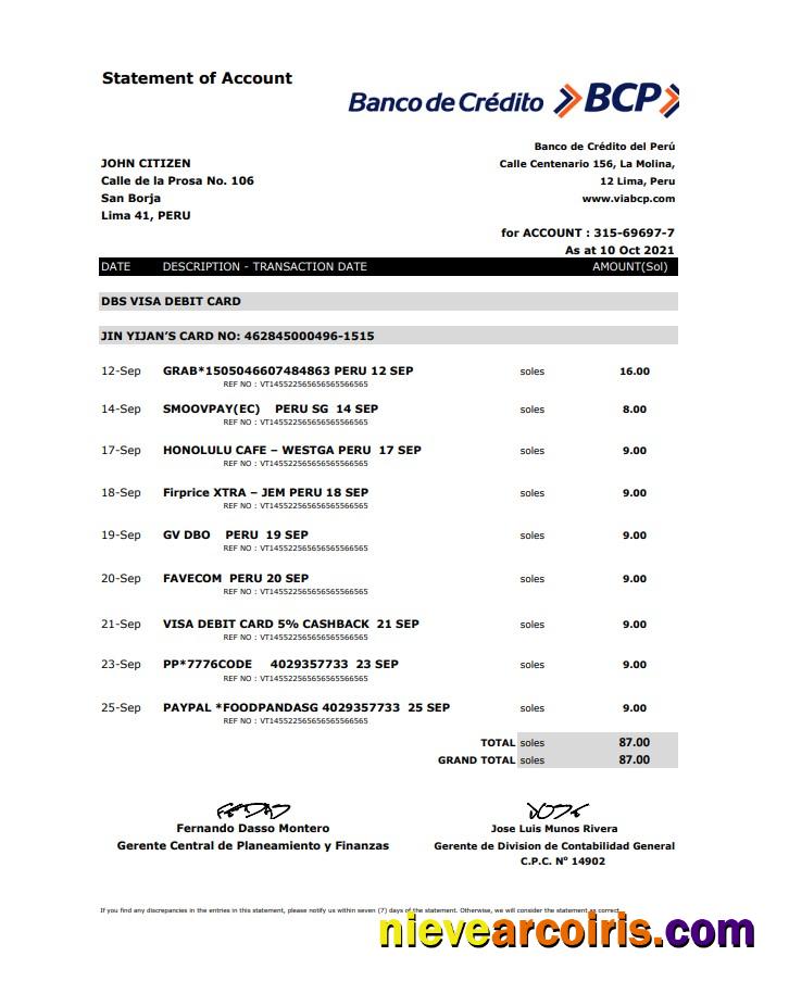 Peru Banco de Credito del Peru (BCP) excel pdf
